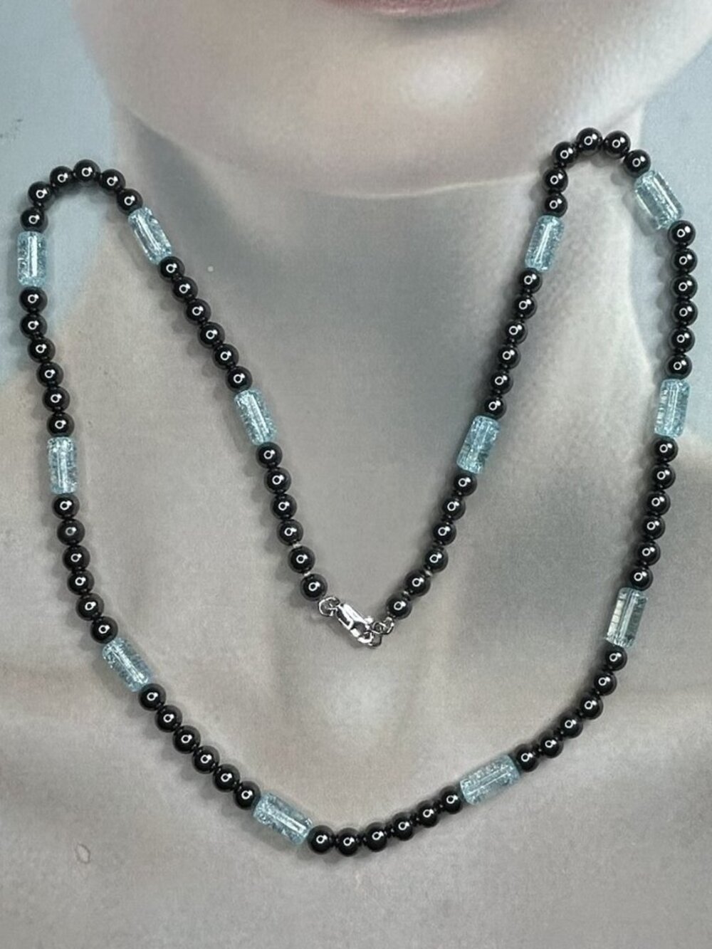 Hematite Beads and Crackle Quartz Necklace.